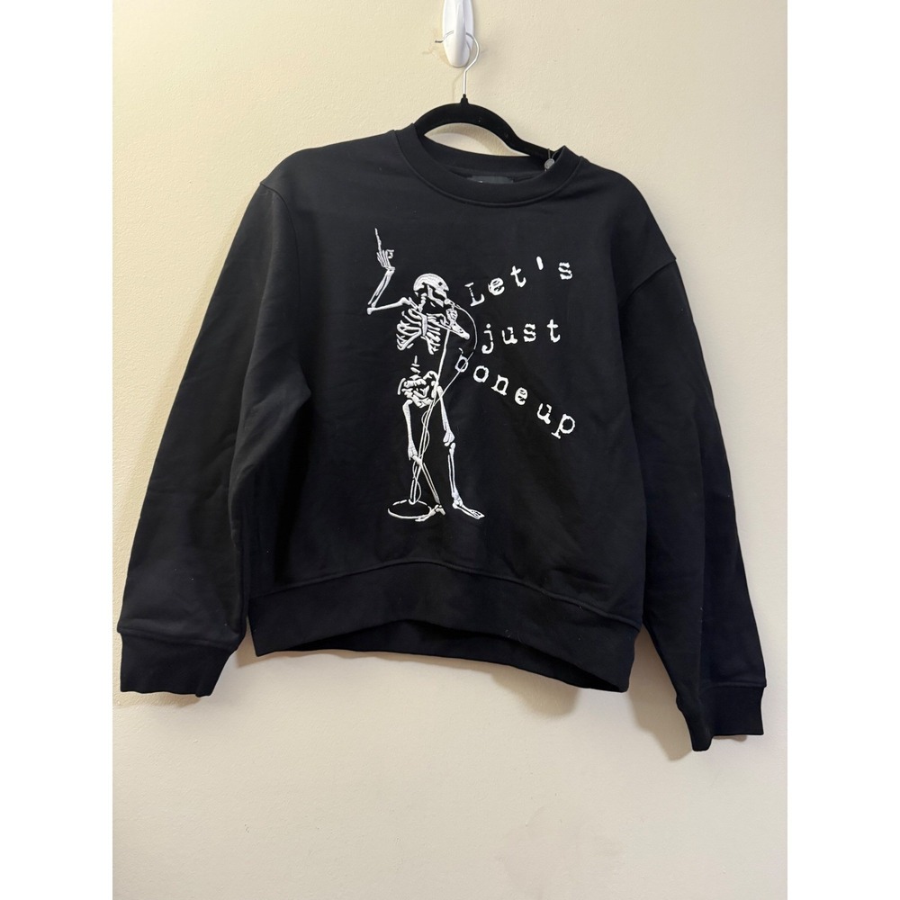 NWT The Kooples Black Embroidered Skeleton Graphic Sweatshirt - French 0